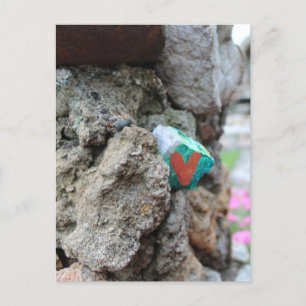 Green Gold Heart Painted Heart Rock on Rock Wall Postcard