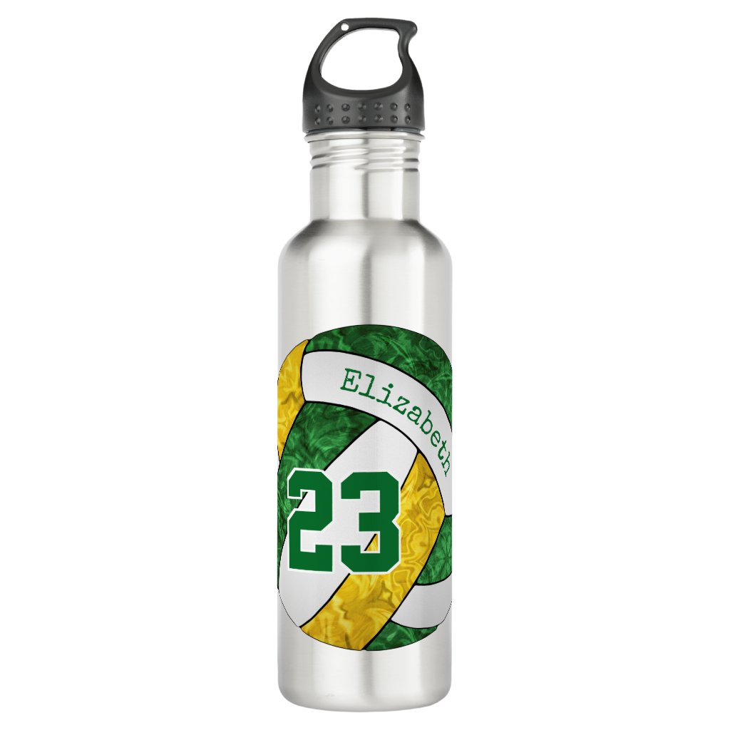 green gold her custom volleyball team colors stainless steel water bottle