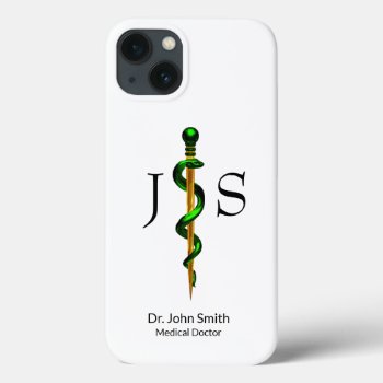 Green Gold Herbal Rod Of Asclepius Medical Iphone 13 Case by SorayaShanCollection at Zazzle