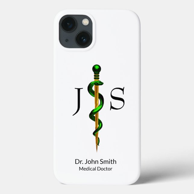 Green Gold Herbal Rod of Asclepius Medical Case-Mate iPhone Case (Back)