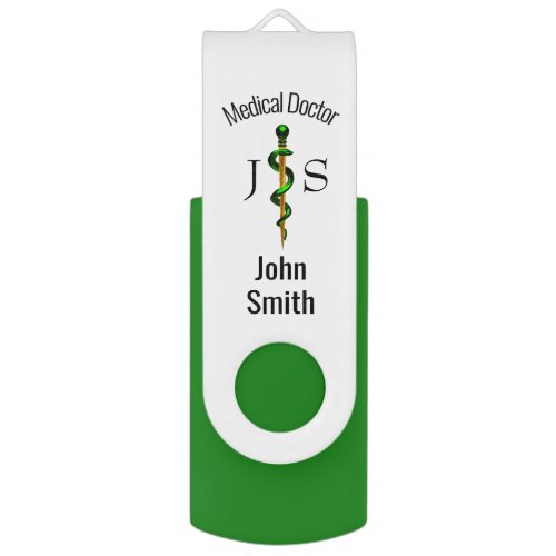 Green Gold Herbal Rod of Asclepius Medical Flash Drive