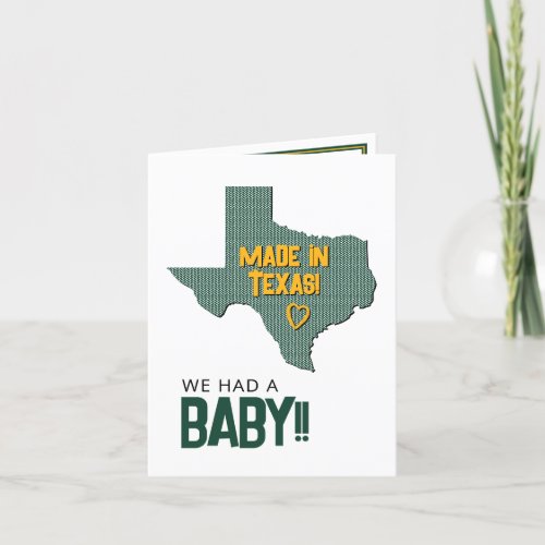 GreenGold Herringbone Made in Texas Photo Baby Announcement