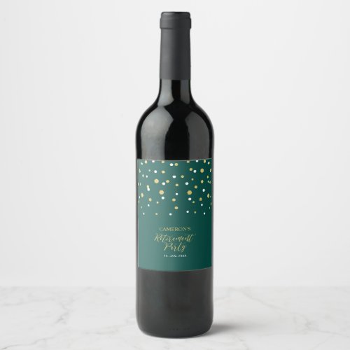 Green  Gold Hexagon Confetti Retirement Party Wine Label