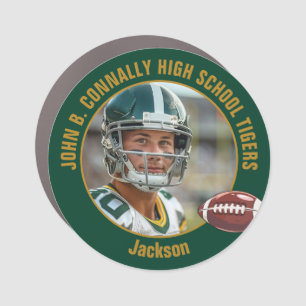 Green Gold High School Football Player Photo Car Magnet