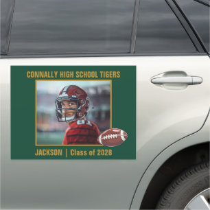 Green Gold High School Football Player Photo Large Car Magnet