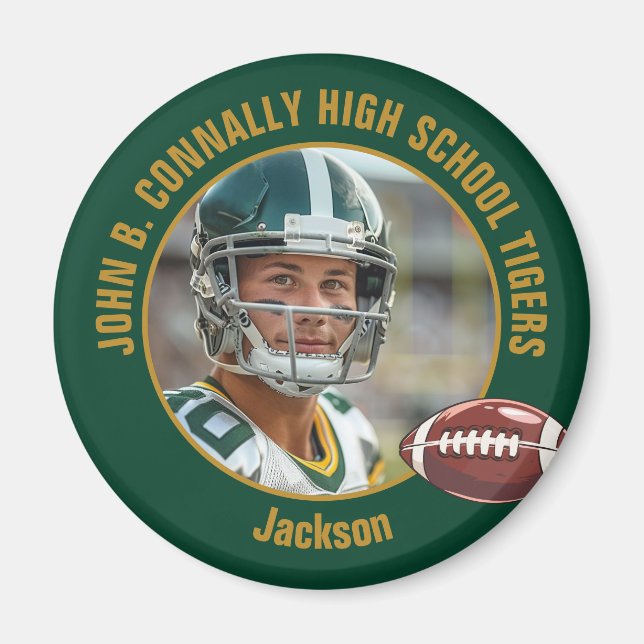 Green Gold High School Football Player Photo Magnet (Front)