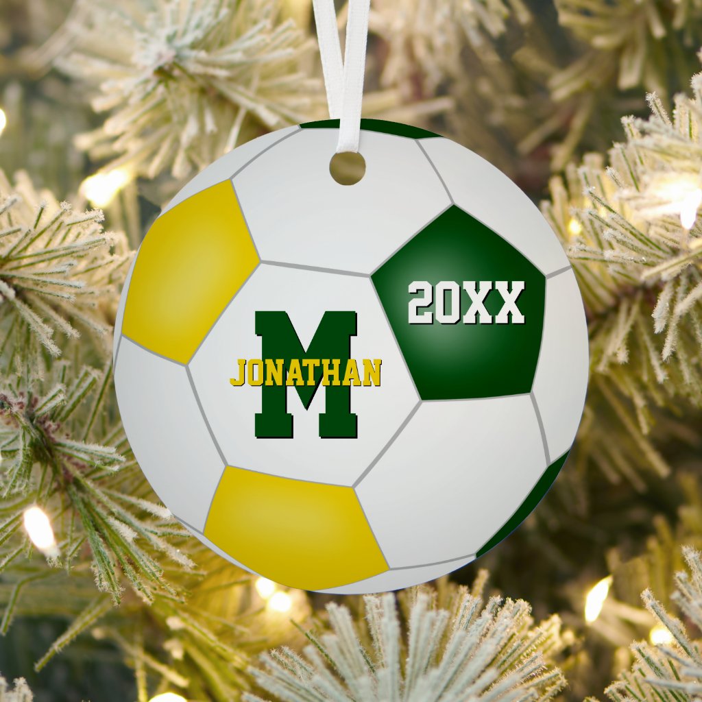 green gold his her school team colors soccer ornament
