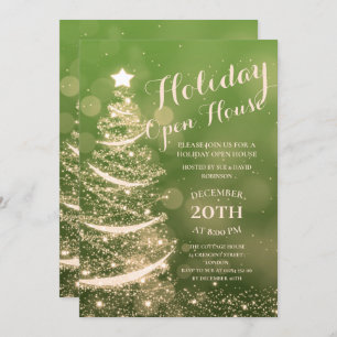 Green & Gold Holiday Open House Party Invitation