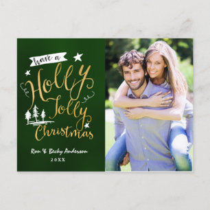 Green & Gold HOLLY JOLLY CHRISTMAS Photo Card
