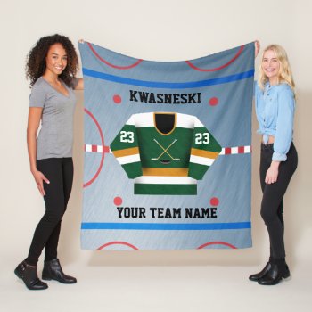 Green | Gold Ice Hockey Rink | Player Jersey Fleece Blanket by tjssportsmania at Zazzle