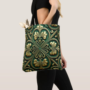 GREEN & GOLD IRISH CELTIC KNOTS TOTE BAG