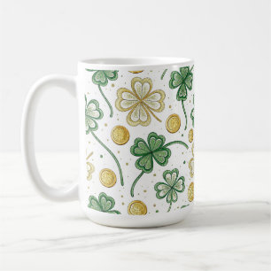 GREEN & GOLD IRISH CELTIC SHAMROCKS COFFEE MUG