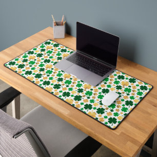 GREEN & GOLD IRISH CELTIC SHAMROCKS DESK MAT