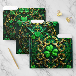 GREEN & GOLD IRISH SHAMROCKS FILE FOLDER