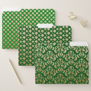 GREEN & GOLD IRISH SHAMROCKS POLKA DOTS FLOURISHES FILE FOLDER