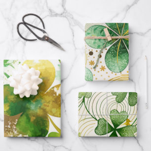 GREEN & GOLD IRISH SHAMROCKS WRAPPING PAPER SHEETS