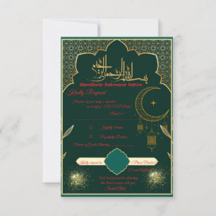 Green & Gold Islamic Wedding Response Card