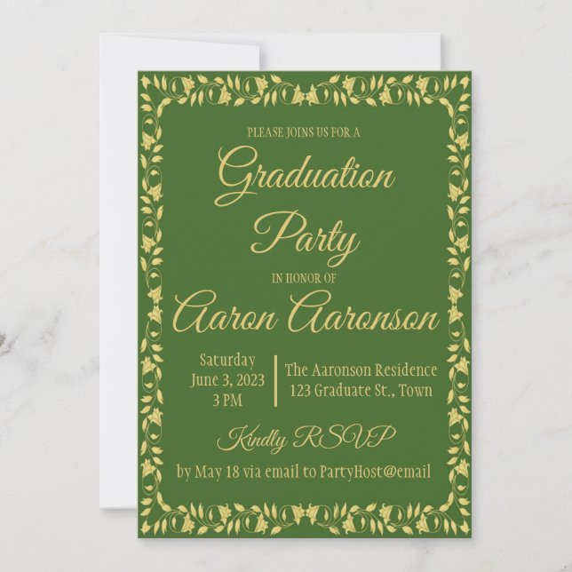 Green & Gold Ivy Border Graduation Photo (Front)