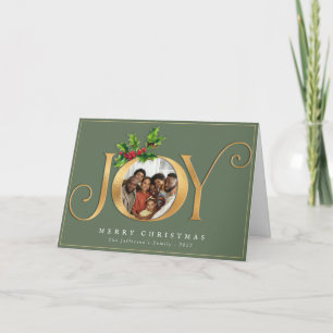 Green Gold Joy Elegant  Custom Photo Christmas Holiday Card