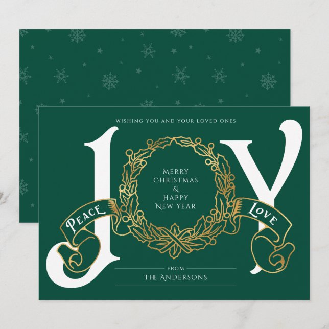 Green Gold Joy Peace Love Custom Christmas Card (Front/Back)