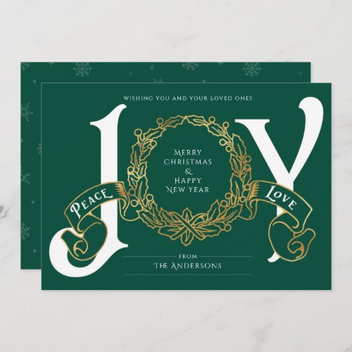 Green Gold Joy Peace Love Custom Christmas Card