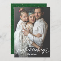 Green Gold Joyful Tidings Script Custom Photo Holiday Card