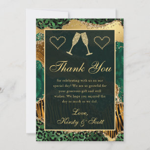 Green Gold Jungle Safari Glitter Agate Wedding Thank You Card