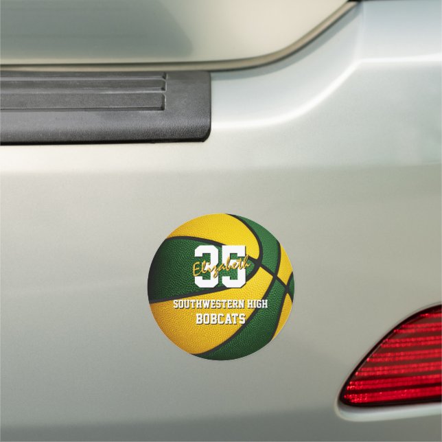 Green gold kids basketball team spirit 5 inch car magnet (In Situ)