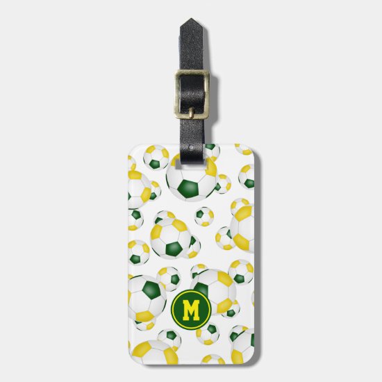 green gold kids soccer team colors monogrammed luggage tag