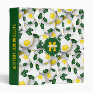 Green gold kids team colors soccer balls pattern  3 ring binder