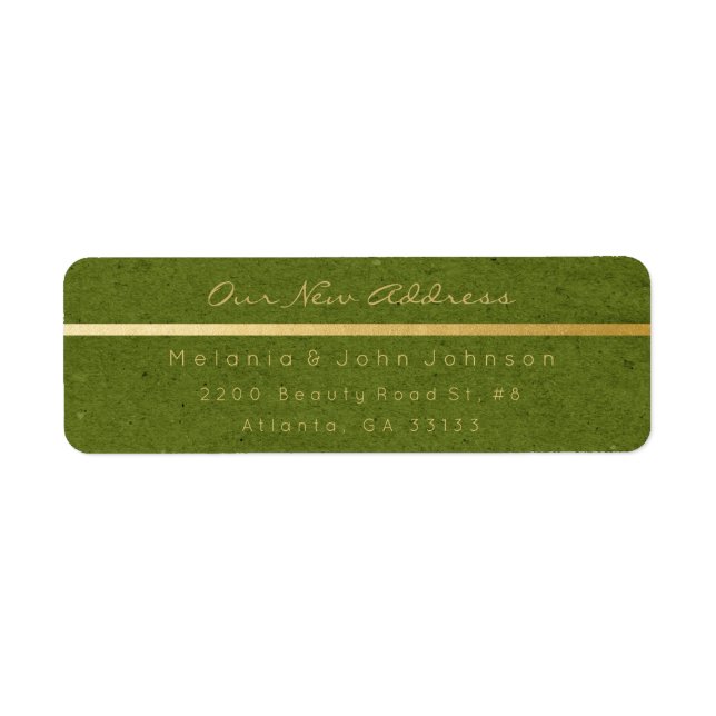 Green Gold Kraft Thank You  New Adress RSVP Label (Front)