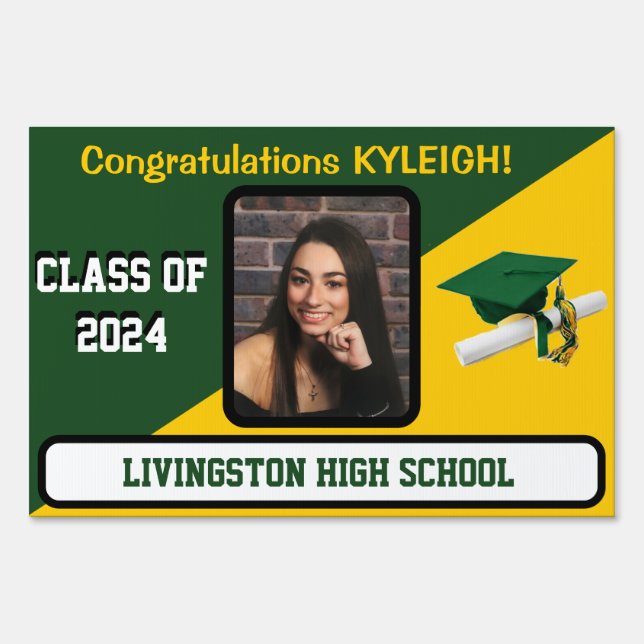 Green & Gold Large, Two-Sided Graduation Lawn Sign (Front)
