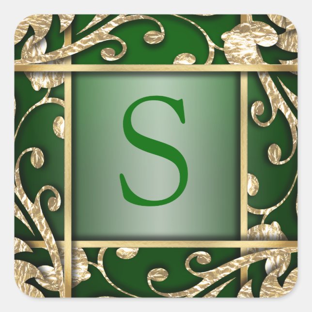 Green Gold Lattice Monogram Envelope Seal (Front)