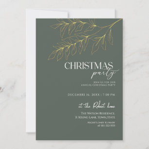 Green & Gold Leaf Christmas Party  Invitation