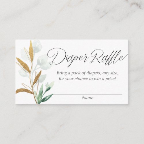 Green gold leaves baby shower diaper raffle cards