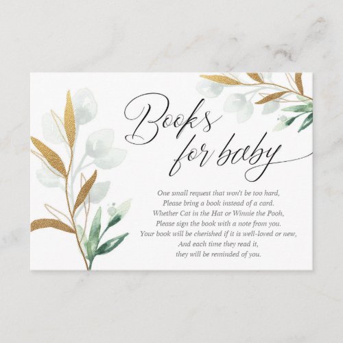 Green gold leaves gender neutral books for baby enclosure card