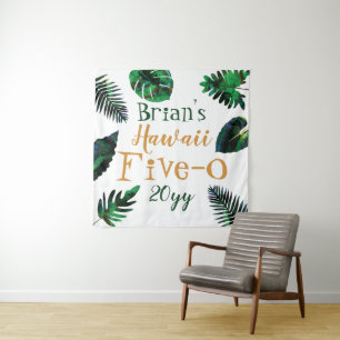 Green, Gold Leaves Hawaii 5-0 50th Birthday Tapestry
