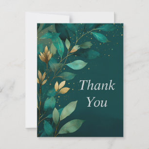Green & Gold Leaves on Dark Green Thank You Card