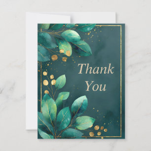 Green & Gold Leaves on Dark Green Thank You Card