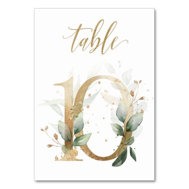 Green Gold Leaves Table 10, Table Number (Front)
