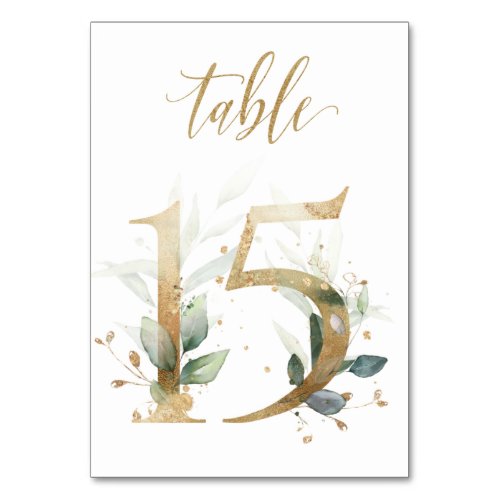 Green Gold Leaves Table 15 Table Number