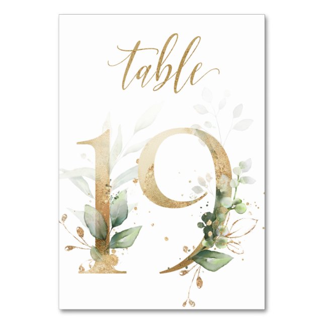 Green Gold Leaves Table 19, Table Number (Front)