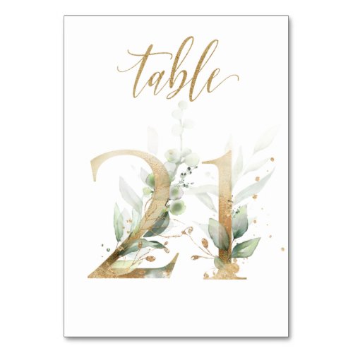 Green Gold Leaves Table 21 Table Number