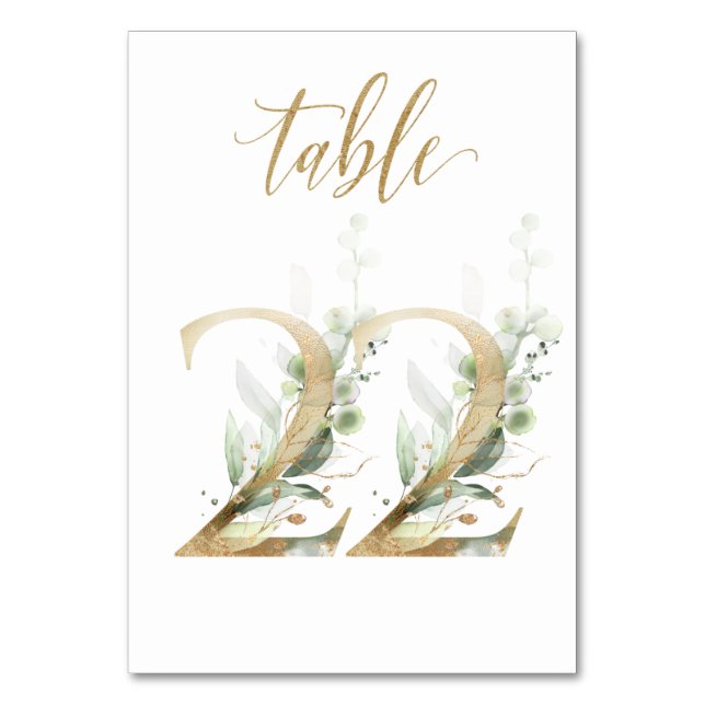 Green Gold Leaves Table 22, Table Number (Front)