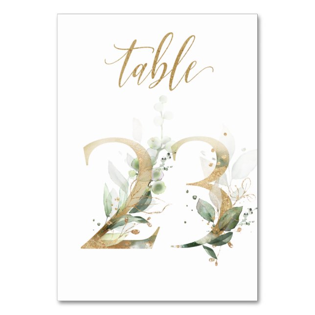 Green Gold Leaves Table 23, Table Number (Front)