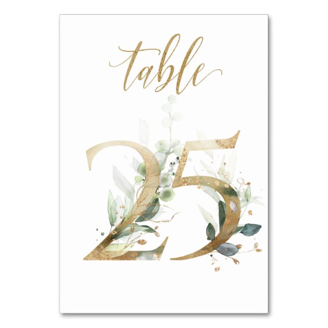 Green Gold Leaves Table 25, Table Number (Front)