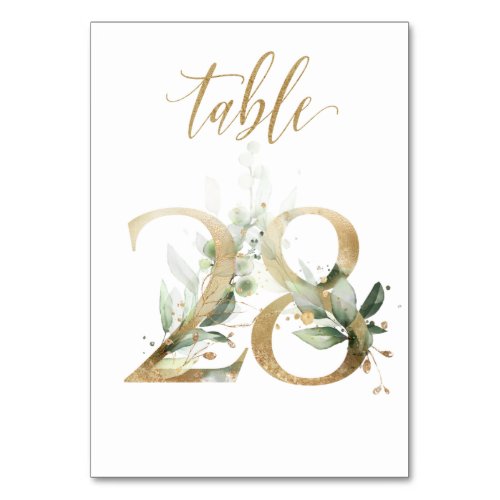 Green Gold Leaves Table 28 Table Number