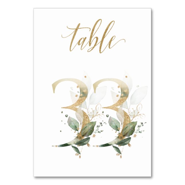 Green Gold Leaves Table 33, Table Number (Front)