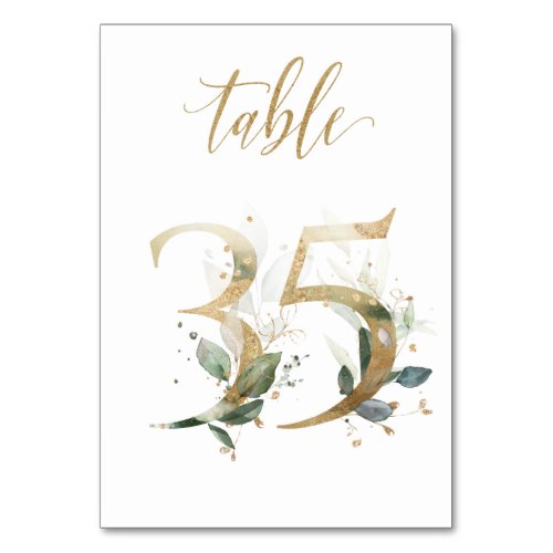 Green Gold Leaves Table 35 Table Number