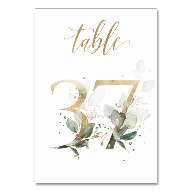 Green Gold Leaves Table 37, Table Number (Front)